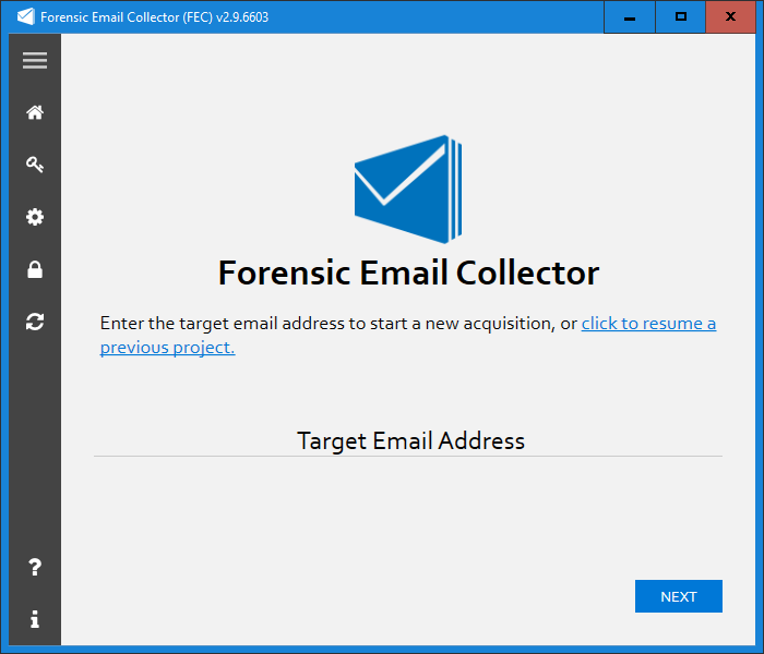 screenshot of Forensic Email Collector
